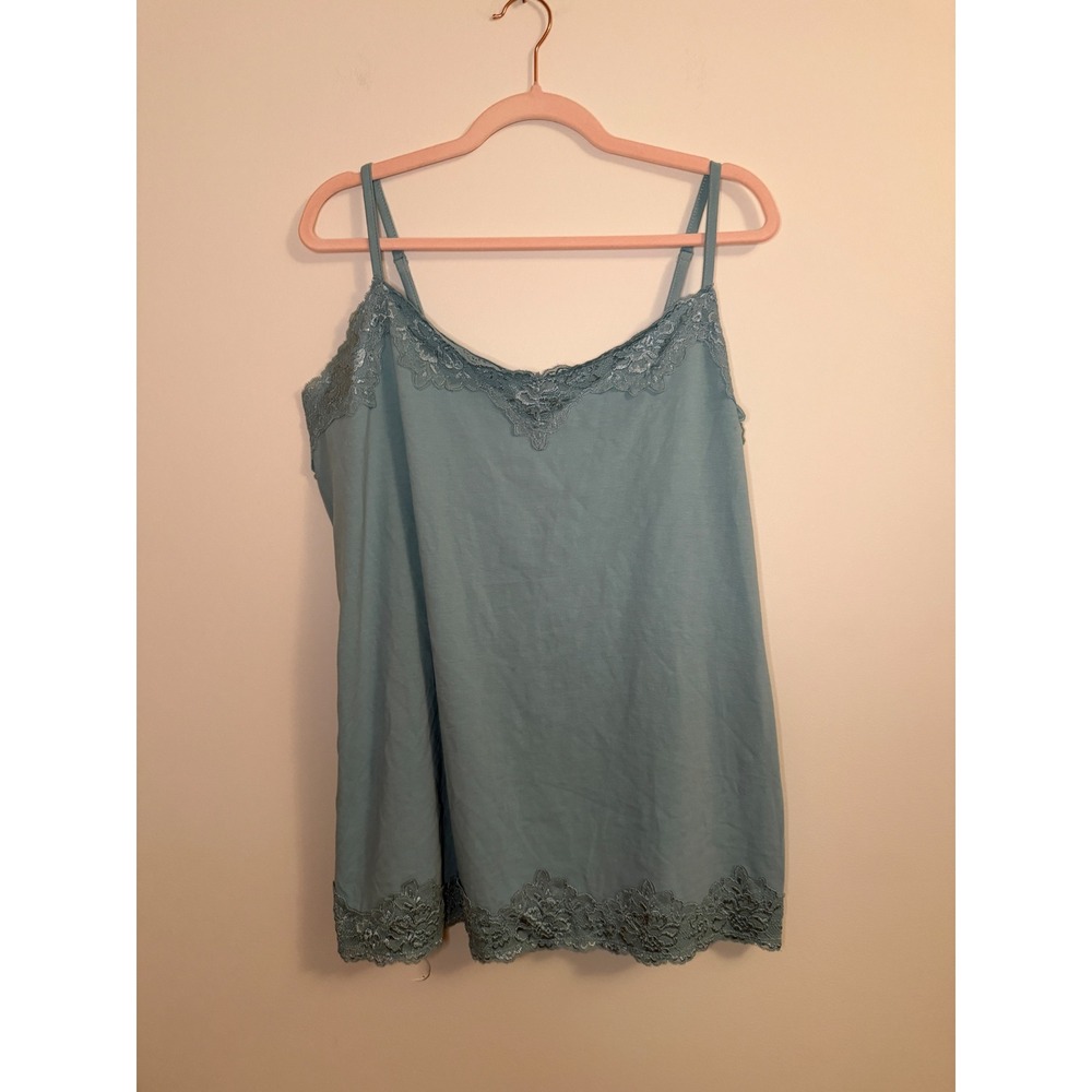 St. Johns Bay Womens Lace Trim Cami Tank Top Blue Y2K Cotton Spandex Size 1X